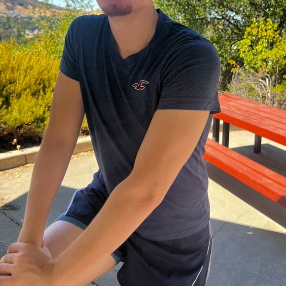 HOLLISTER MEN V NECK T SHIRT NAVY BLUE SEAGULL LOGO EMBROIDERED RED WHITE ACTIVE - Picture 11 of 16